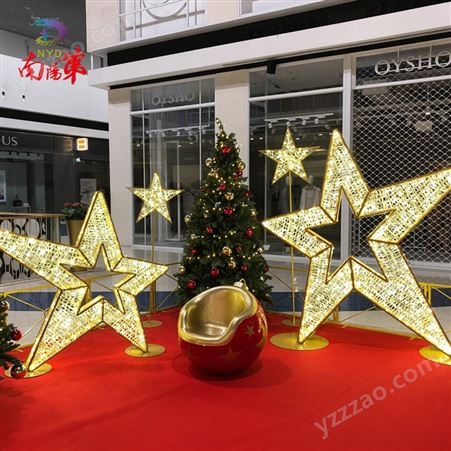 圣诞节五角星造型灯光节秀 商场美陈户外造型灯定制 景区装饰灯设计