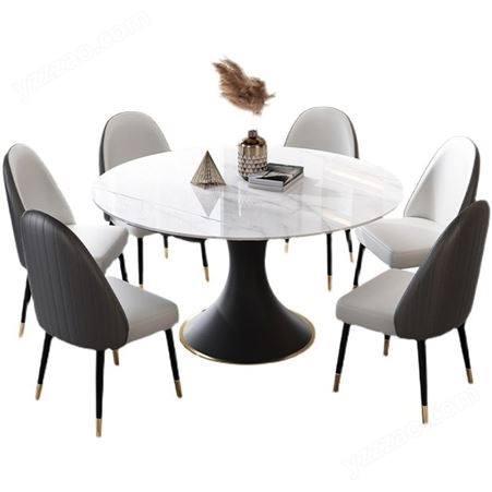 意式可伸缩岩板餐桌椅组合 多功能折叠旋转可方可圆饭桌-JJ057