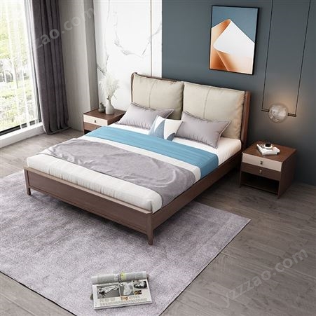 极简现代全实木床简约小户型1.5m1.8m单双人大床软包床jj076