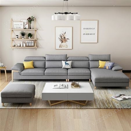 北欧小户型科技布棉麻乳胶布艺沙发组合-JJ032