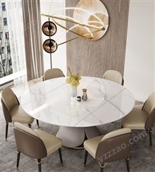 岩板餐桌伸缩旋转折叠可变圆桌现代简约家用小户型饭桌-JJ065