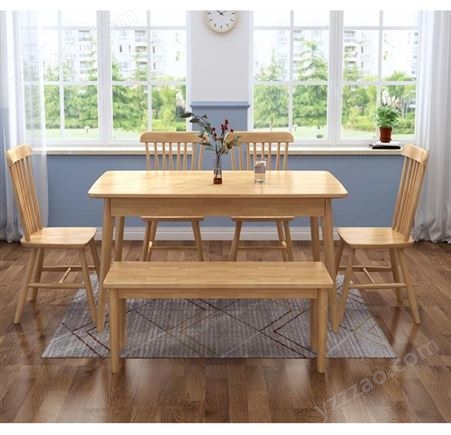 北欧风格全实木餐桌 长方形现代餐桌椅组合客厅家用饭桌JJ050