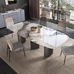 轻奢现代简约 大小户型长方形岩板餐桌别墅饭桌jj004