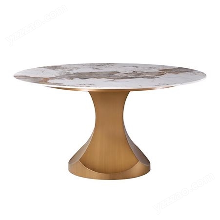 亮光岩板圆桌家用内嵌转盘餐桌现代简约轻奢旋转餐台jj071