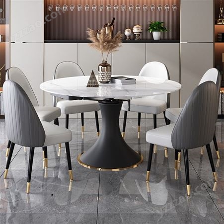 意式可伸缩岩板餐桌椅组合 多功能折叠旋转可方可圆饭桌-JJ057