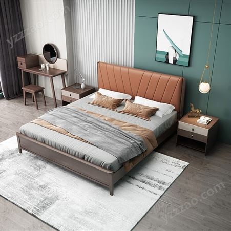 中式轻奢实木床1.8米 小户型家具主卧高箱双人床JJ086