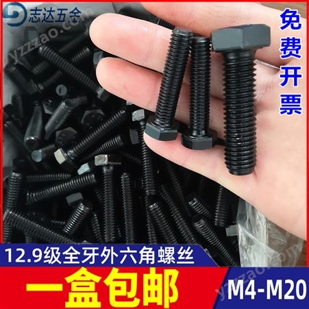 1盒装包邮12.9级全牙外六角螺丝高强度钢构螺栓M4M5M6M8M10M12M14