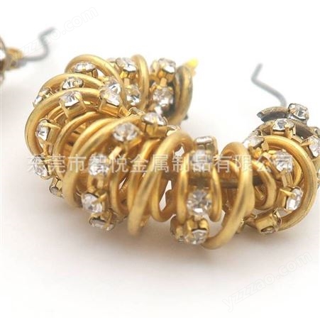 黄铜圆形多层镶嵌方钻耳圈欧美流行混搭时尚半成品铜配件批量订购